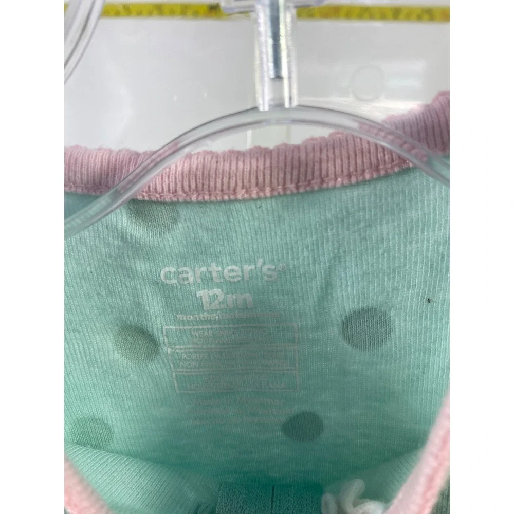 Carters 12M Mint Green Polka Dot Panda Ballerina Footed Pajama Sleep Play Zipper